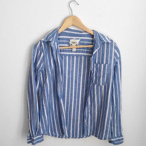 Forever 21 Tops - ❤️CLEARANCE❤️ white & blue striped linen button up